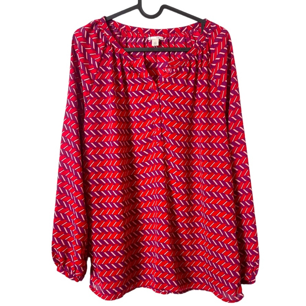 Halogen Red Patterned Long Sleeve Lightweight Blouse with Button Detail S